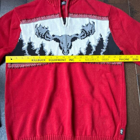 Vintage chaps Nordic moose quarter zip sweater men’s size large red holiday - Picture 8 of 8